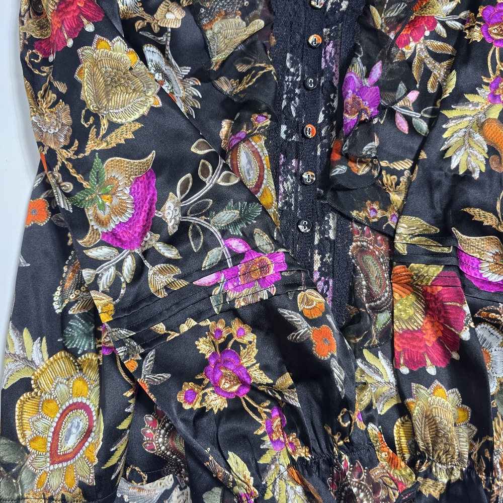 Johnny Was Claudia Black Floral Button-Front Peasant Blouse - Picture 5 of 6